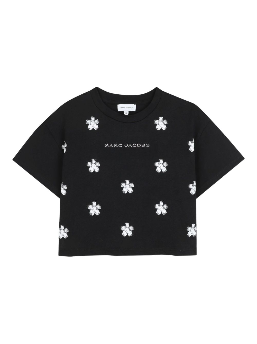 Floral-embroidered cropped t-shirt - Black