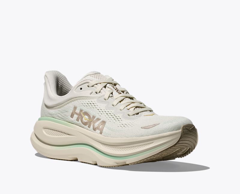 HOKA Women's Bondi 9 Shoes in Truffle Salt/Sea Glass