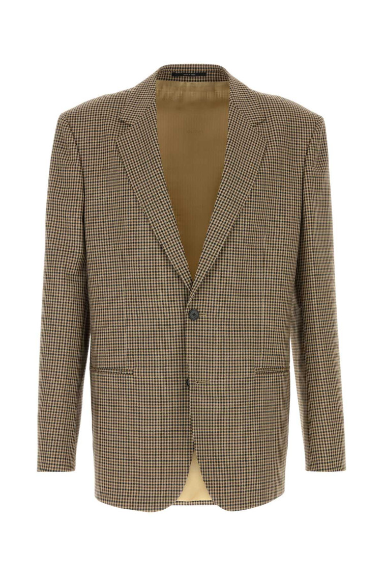 Gucci - embroidered wool blazer checked pattern