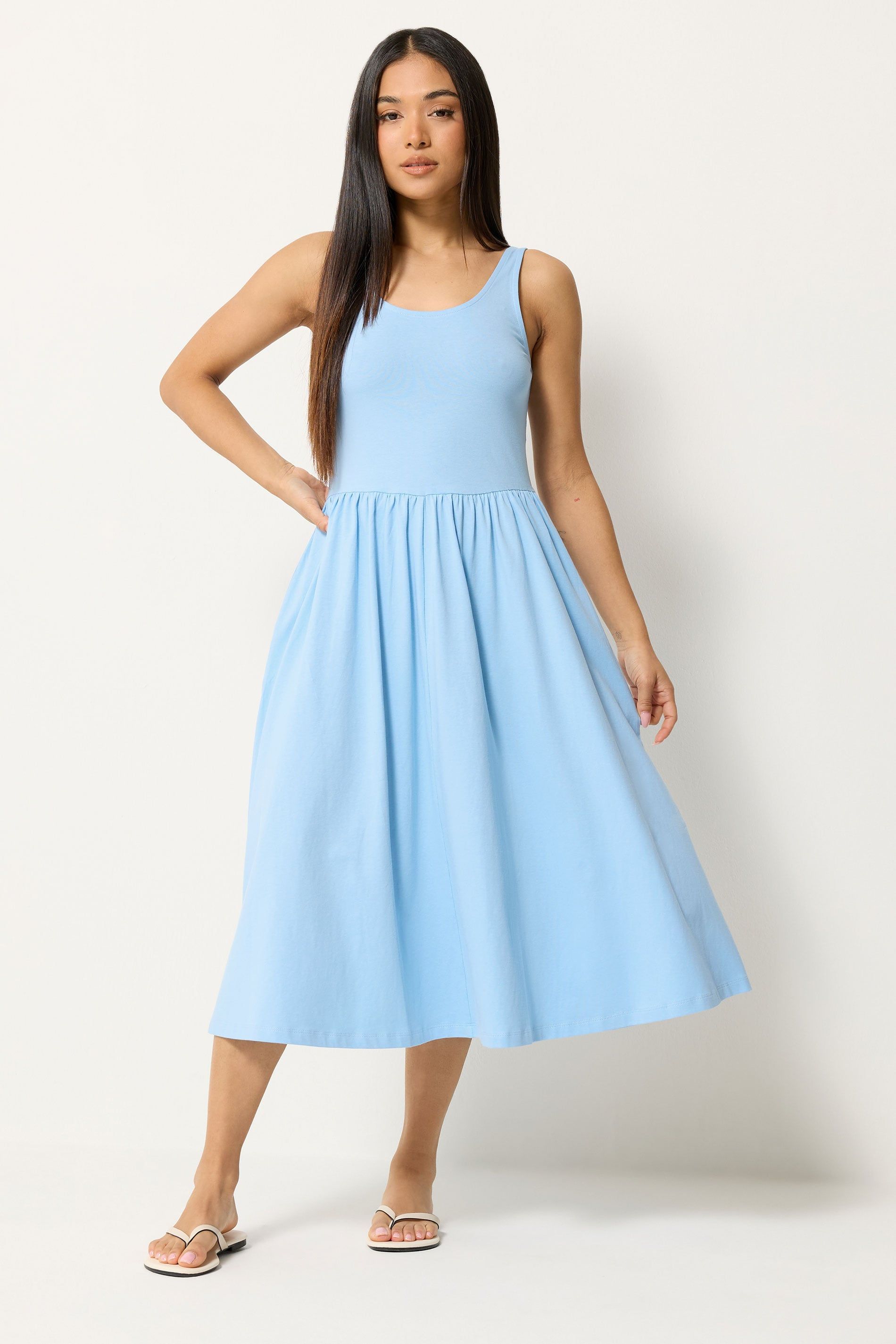 M&Co Women's Petite Cotton Midi Dress in Light Blue