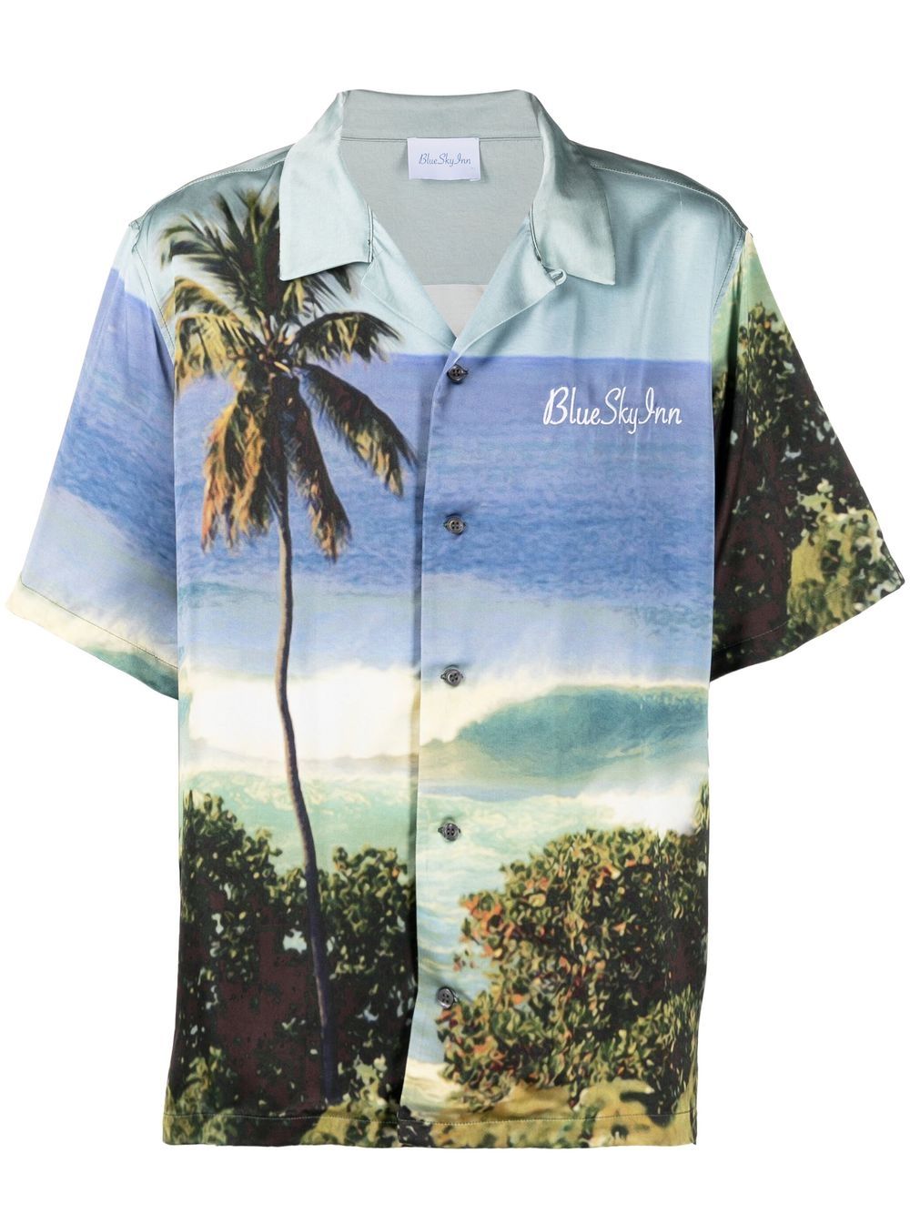 Beach-print logo-embroidered shirt