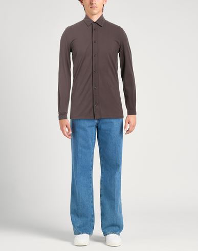 Man Shirt Chocolate brown Size 46 Cotton, Elastane