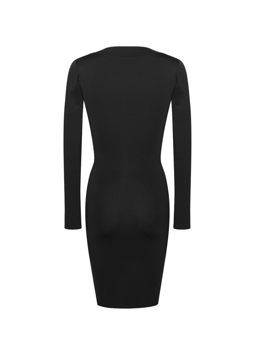Plunging Round Neck Long-sleeved Dress