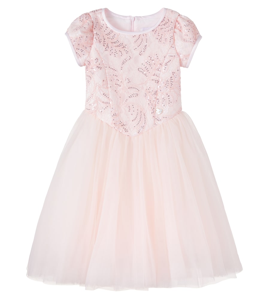 Sequined lace-trimmed tulle dress