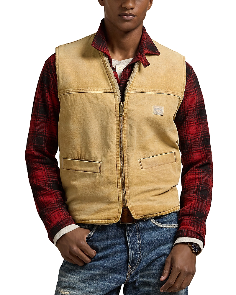 Fleece-lined canvas vest - Brown