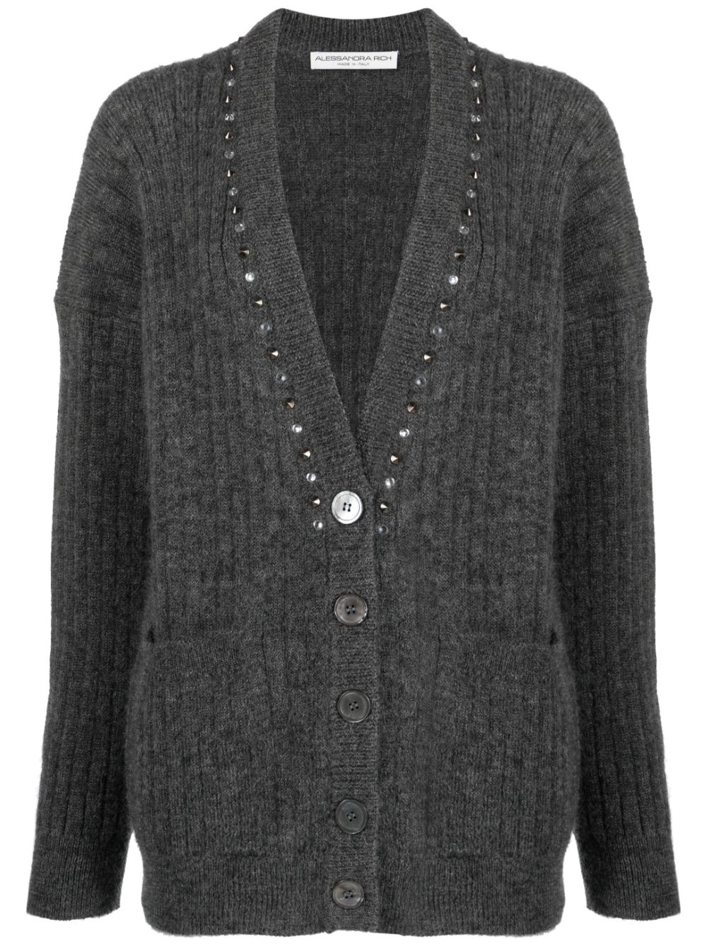 Embellished wool-blend cardigan - Grey