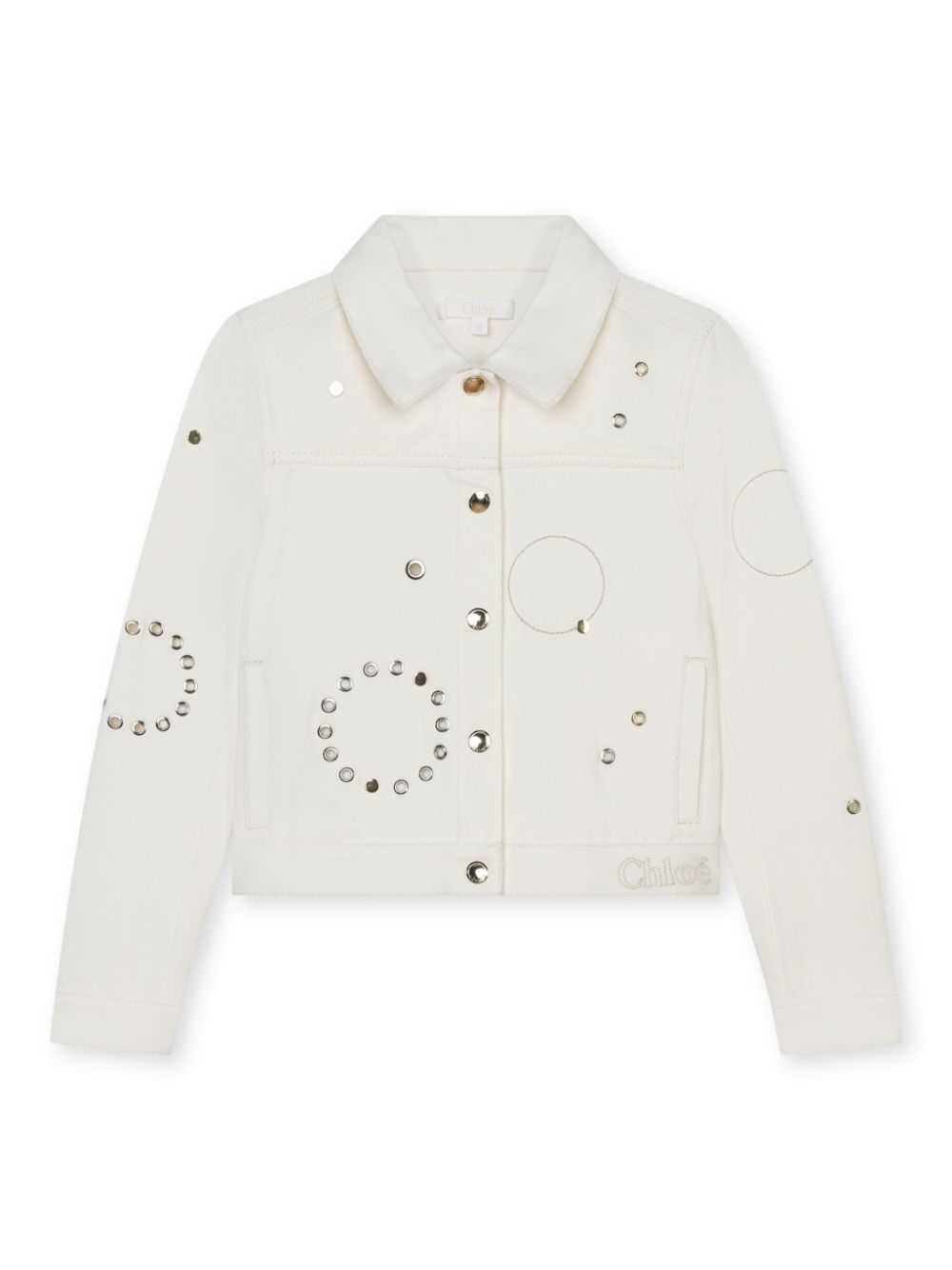 Eyelet-embellished denim shirt jacket - White