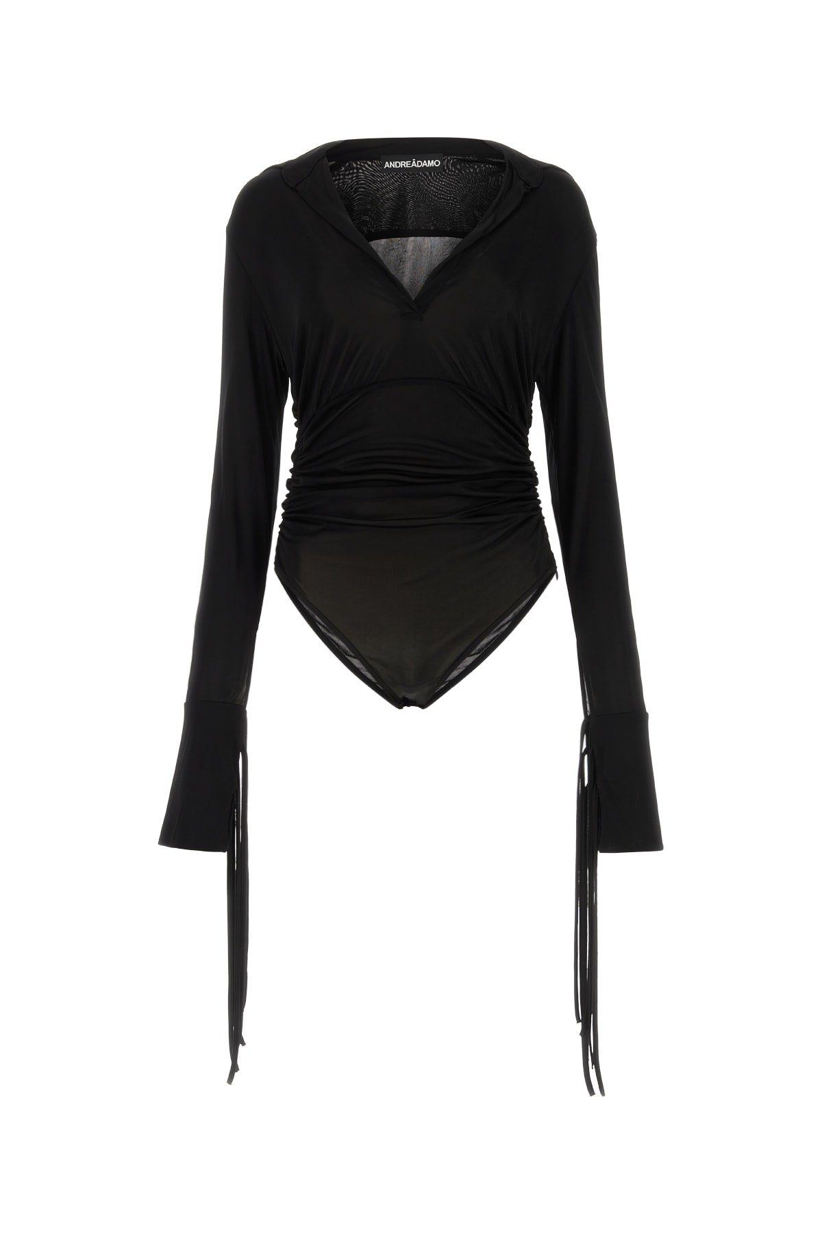 Ruched V-Neck Bodysuit Sweater Sweater — Black