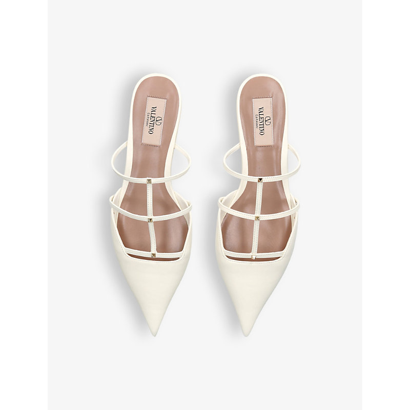 Womens White Rockstud Wisp 20 Leather Heeled Mules