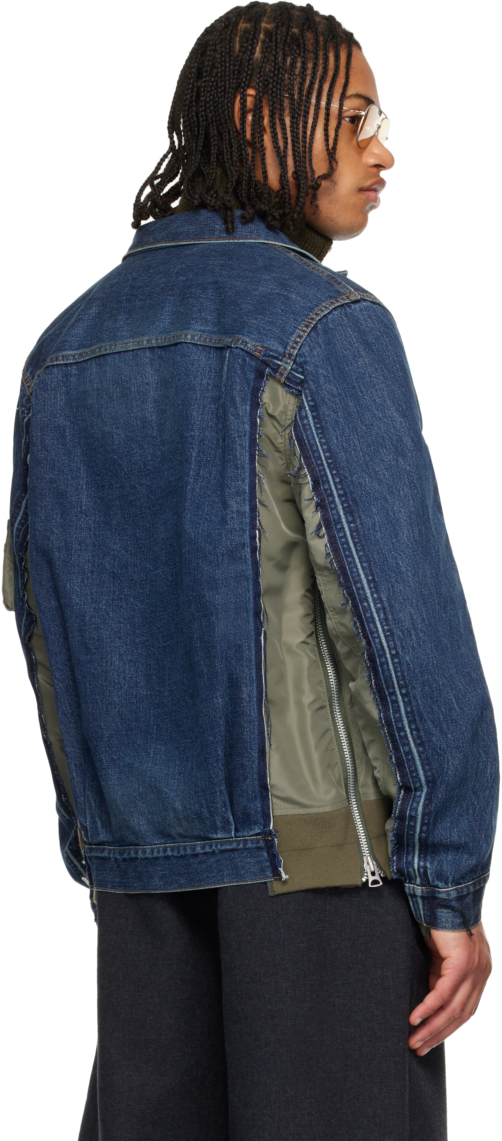 Navy & Khaki Nylon Twill & Denim Jacket