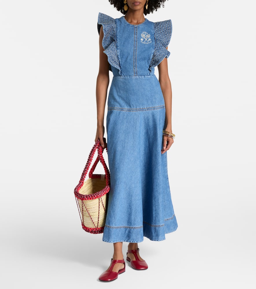 Alémais Stephi ruffled denim maxi dress