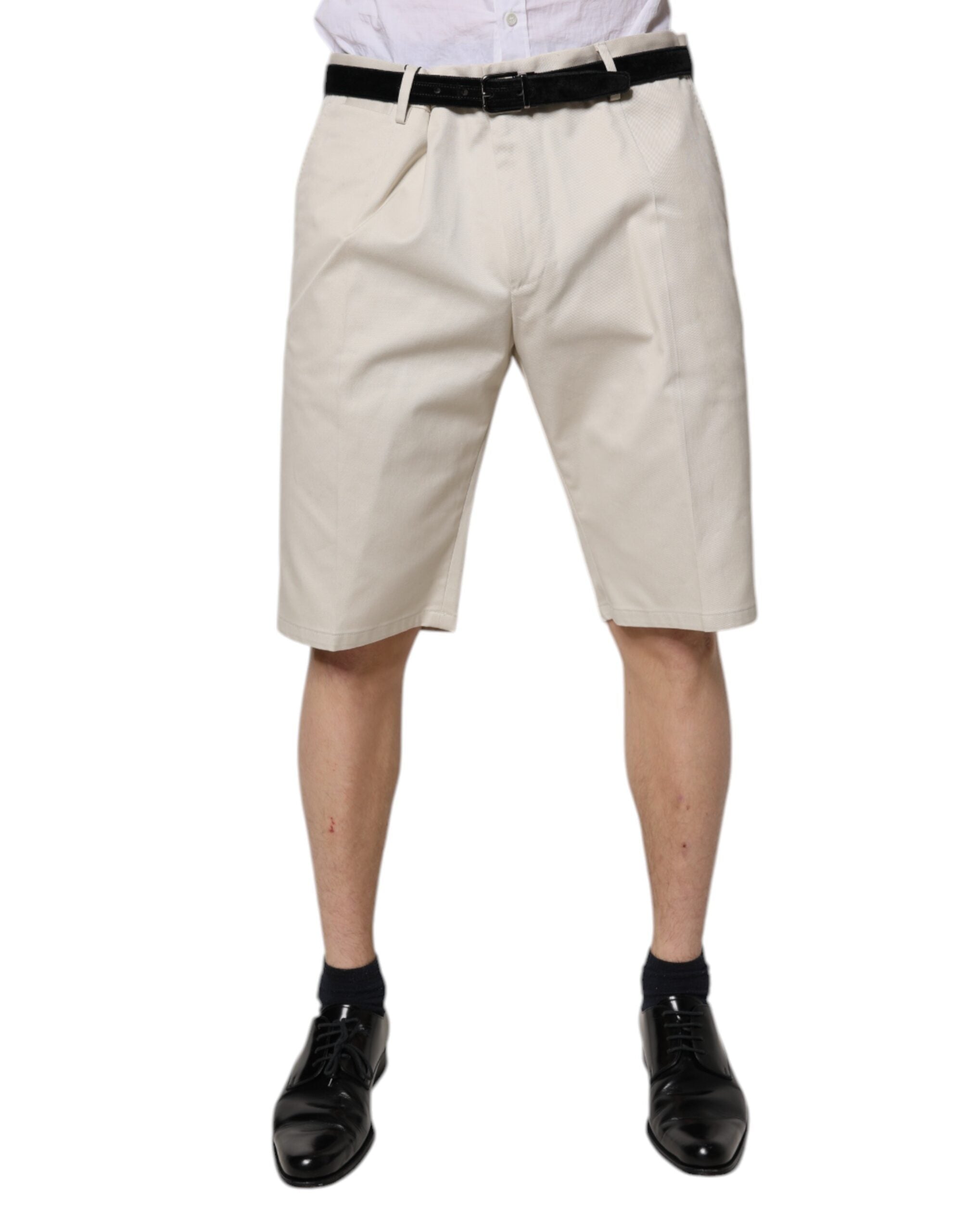 Cotton Stretch Bermuda Shorts — Beige