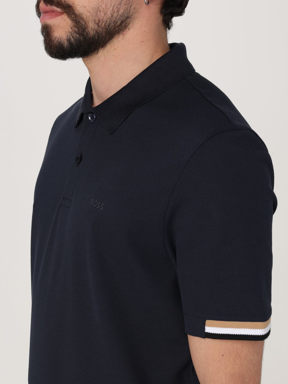 Stripe-trimmed polo shirt - Black