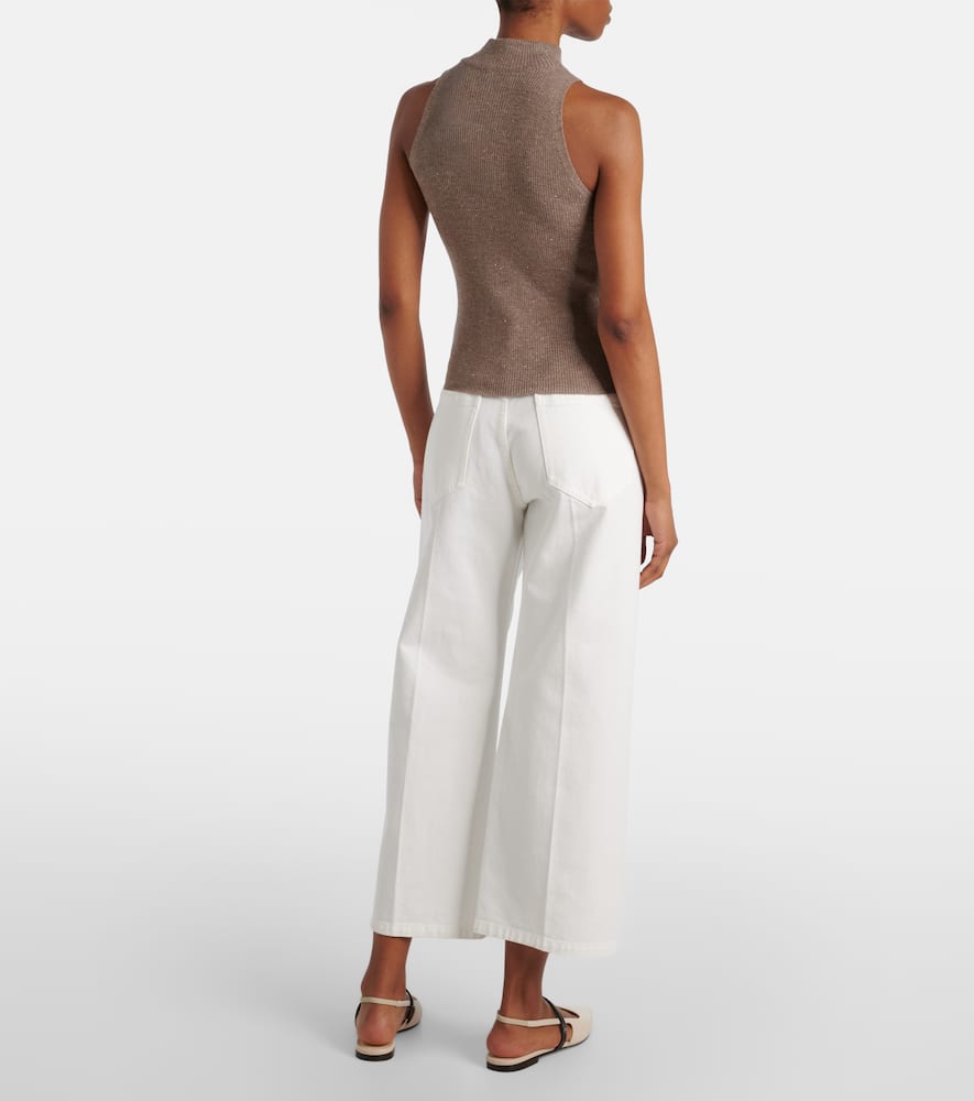 Ribbed-knit turtleneck top