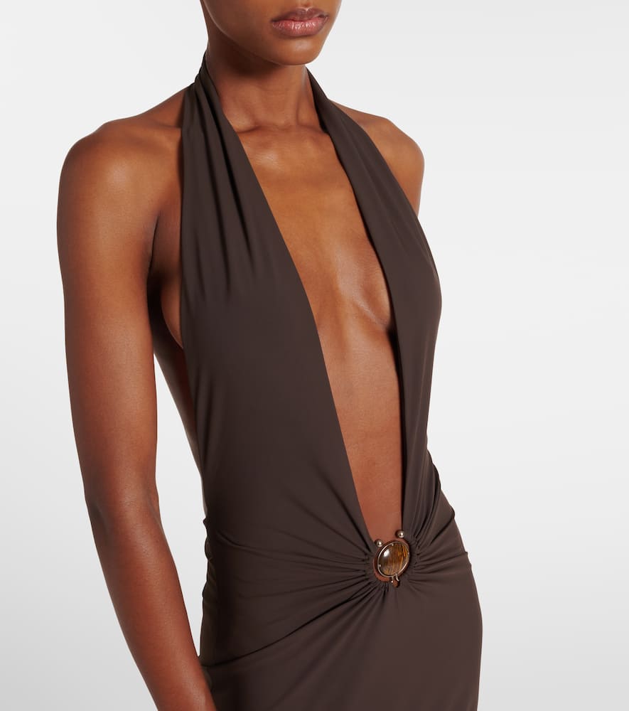 Embellished halterneck maxi dress