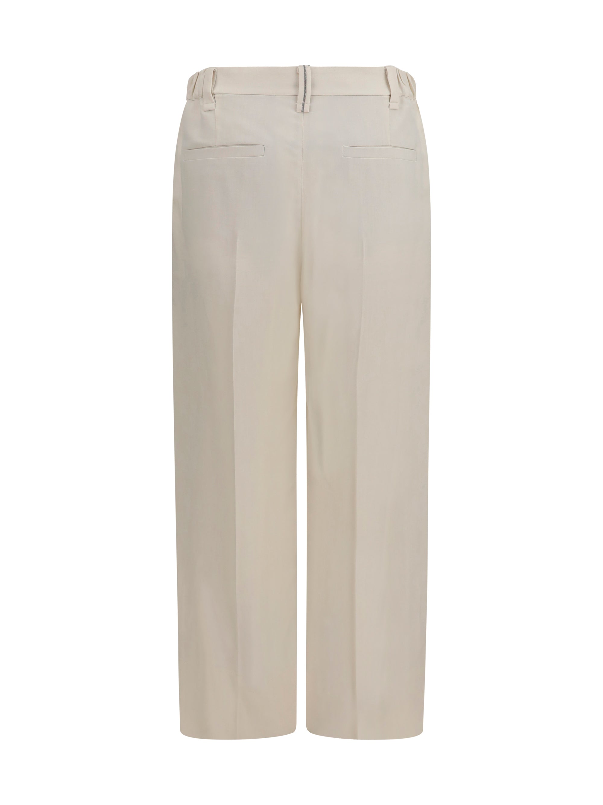 Monili-Embellished Viscose-Linen Trousers — Beige