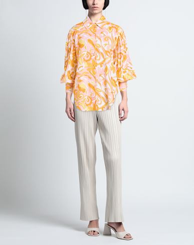 Woman Shirt Orange Size 6 Linen, Viscose