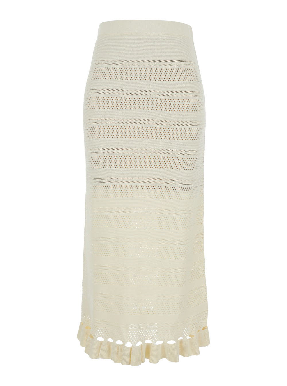 Perforated Wool-Blend Skirt — White