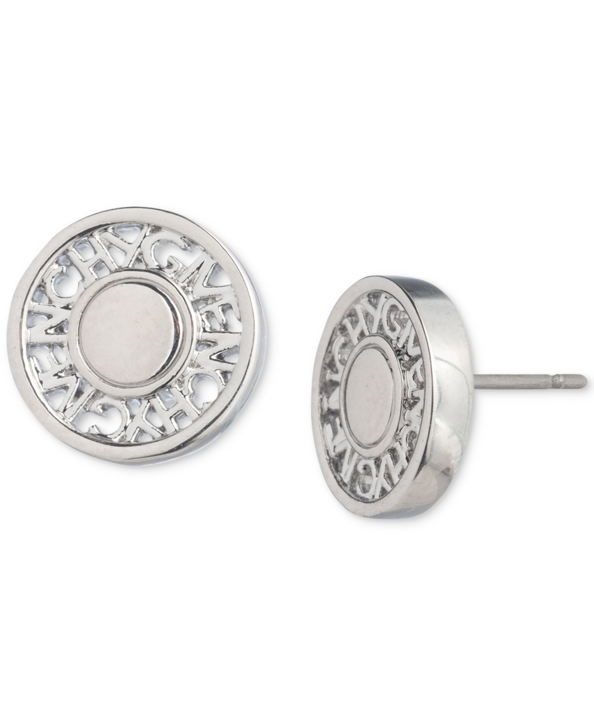 Silver-Tone Logo Embossed Coin Stud Earrings - Silver