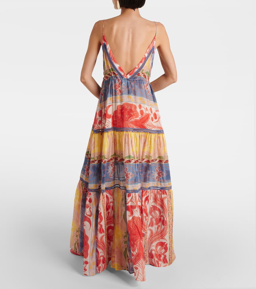 Printed cotton and silk maxi dress