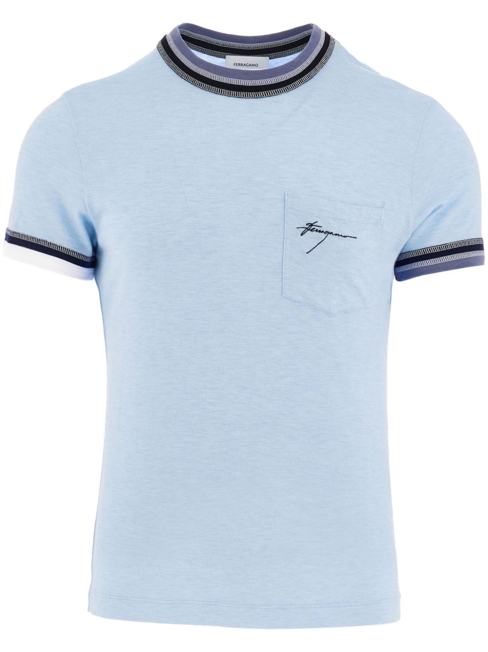 Stripe-tipping jersey T-shirt - Blue