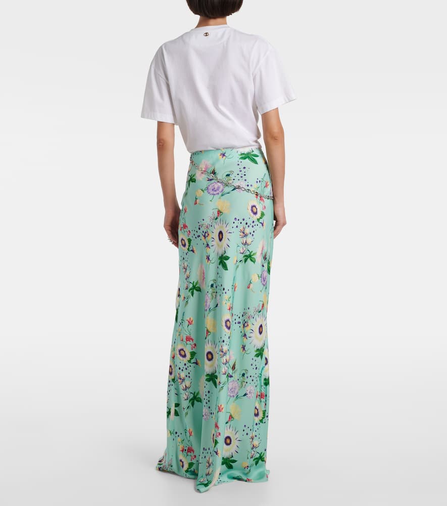 Chain-detail floral satin maxi skirt