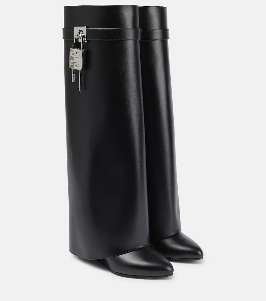 Shark Lock leather knee-high boots