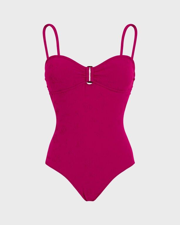 Women Jacquard One-piece Swimsuit Roses - Swimwear - Lucette - Red