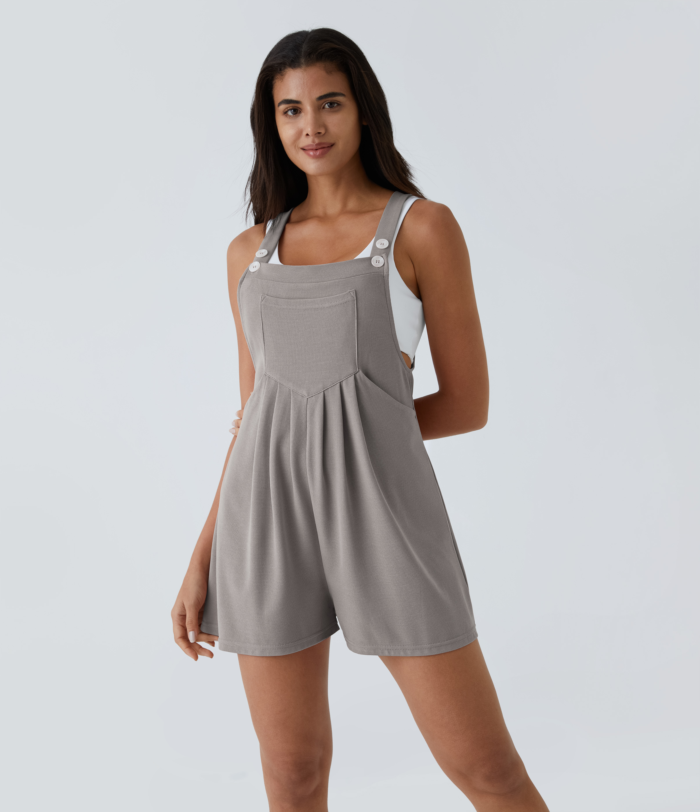 Pockets Waffle Casual Overalls  - Mink Ash