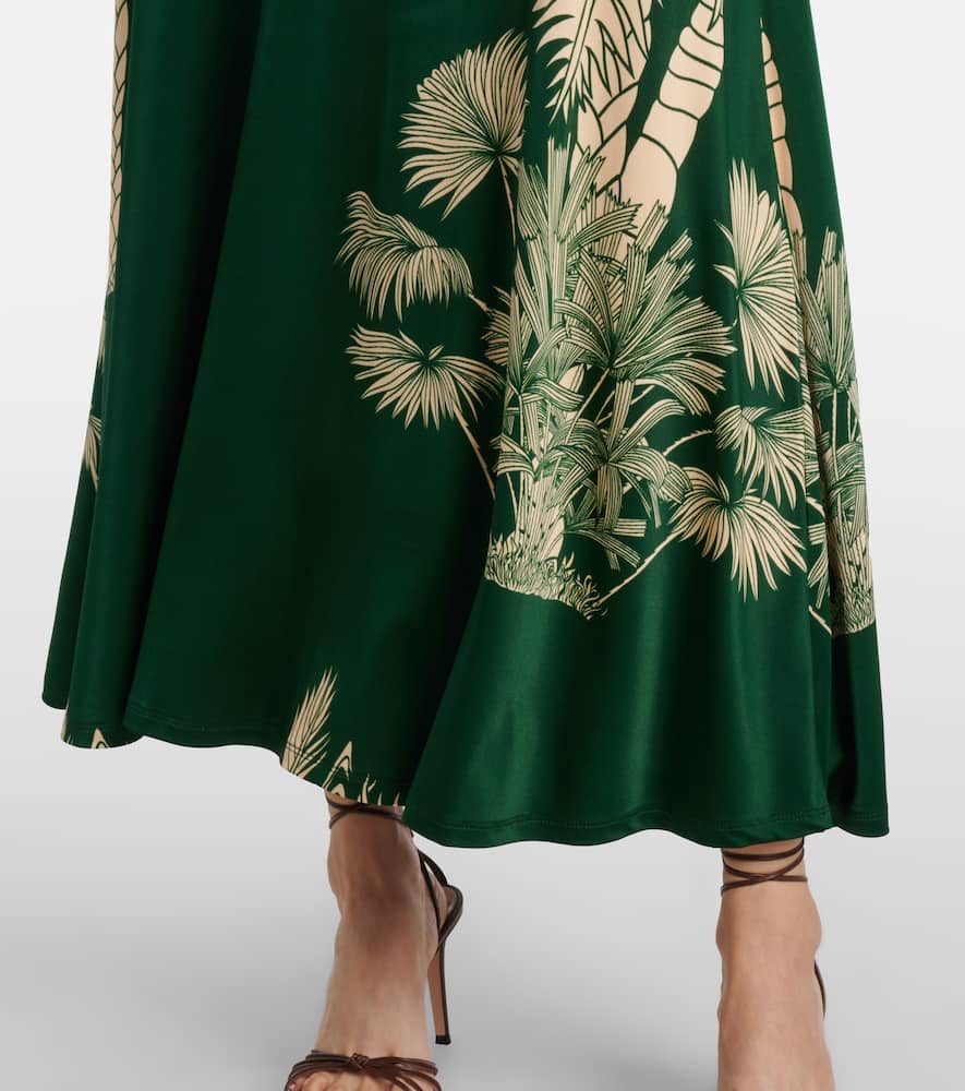 Printed ruched jersey midi dress