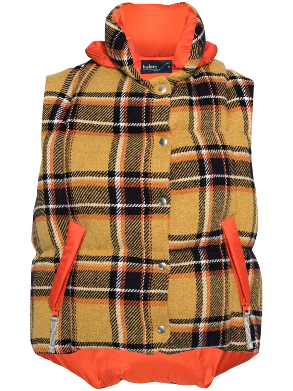 Plaid-check padded gilet - Orange