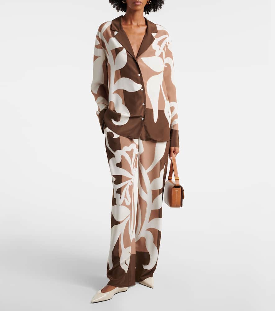 Portia printed silk satin wide-leg pants