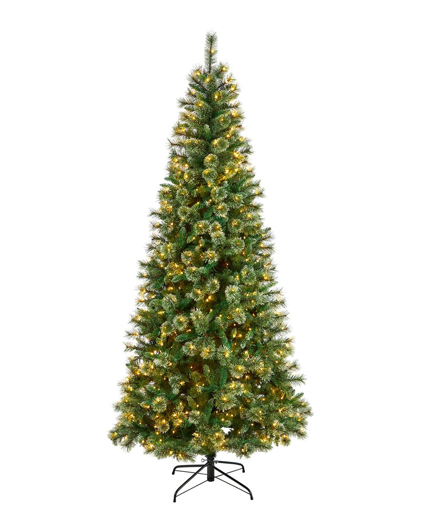8ft Wisconsin Slim Snow Tip Pine Artificial Christmas Tree With 600 Clear LED Lights And 908 Bendable Branches