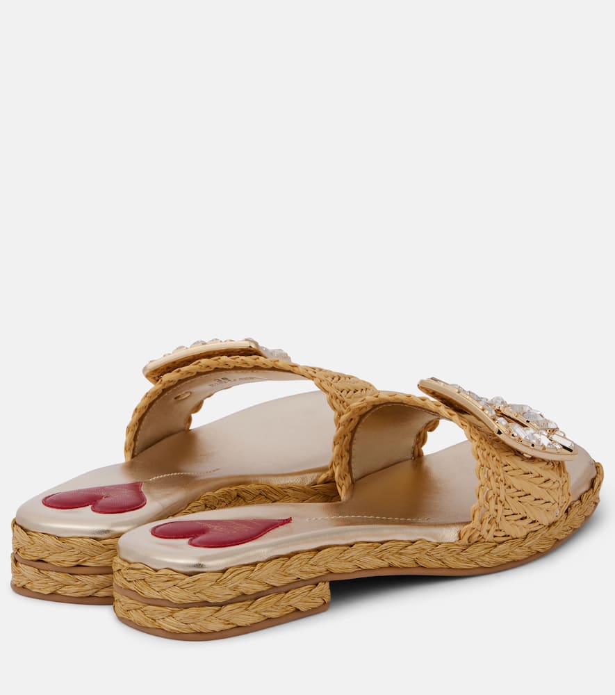 Roger Vivier Crystal-embellished raffia mules