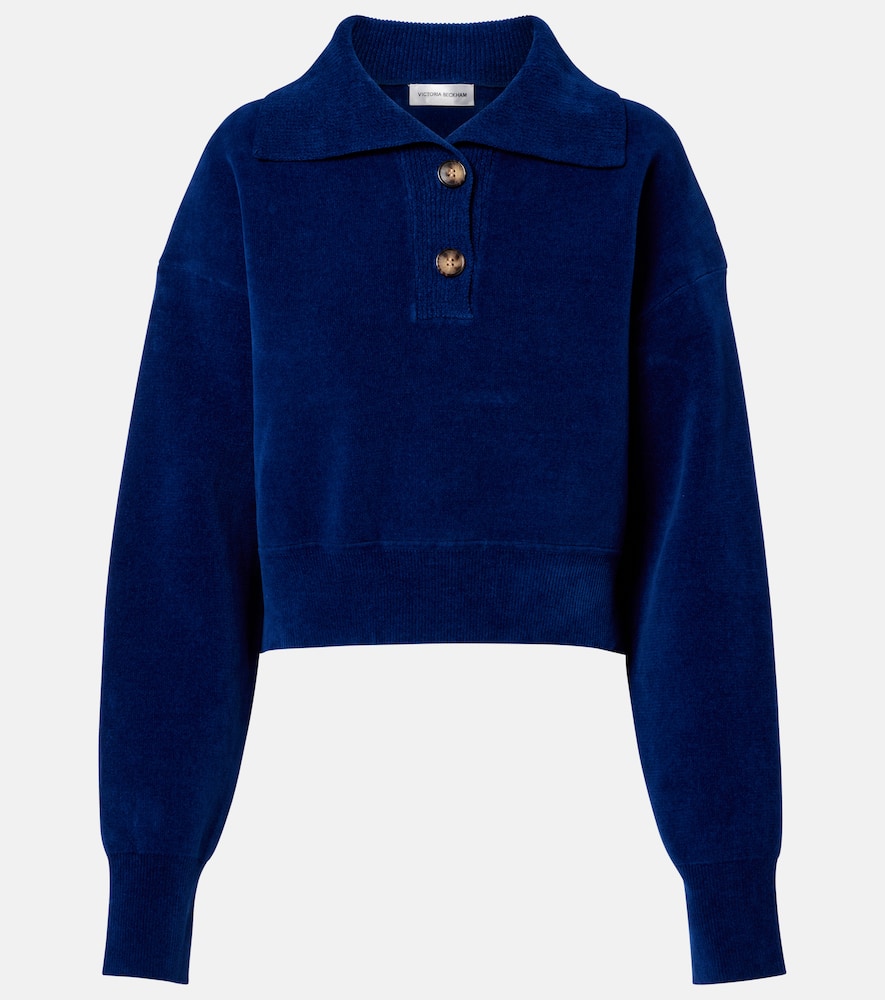 Cropped cotton-blend velvet sweatshirt
