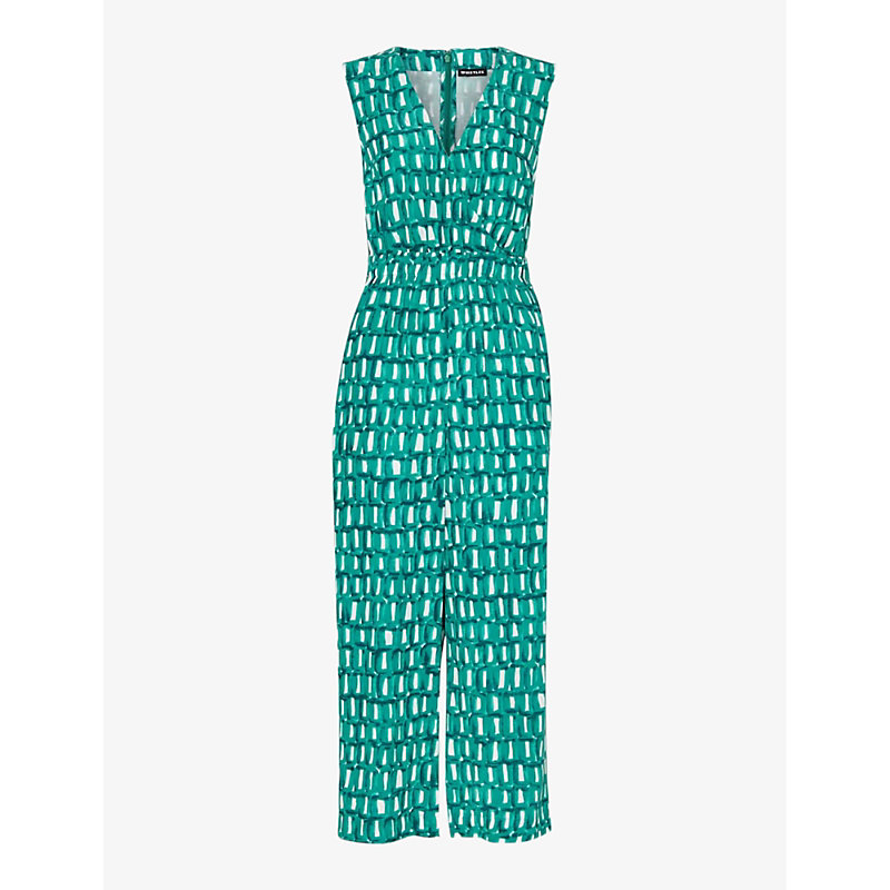 Womens Linked Smudge Graphic-print Woven Jumpsuit