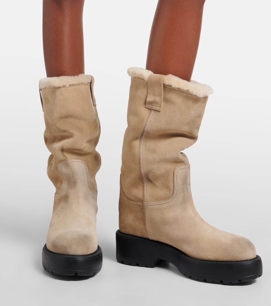Shearling-lined suede knee-high boots