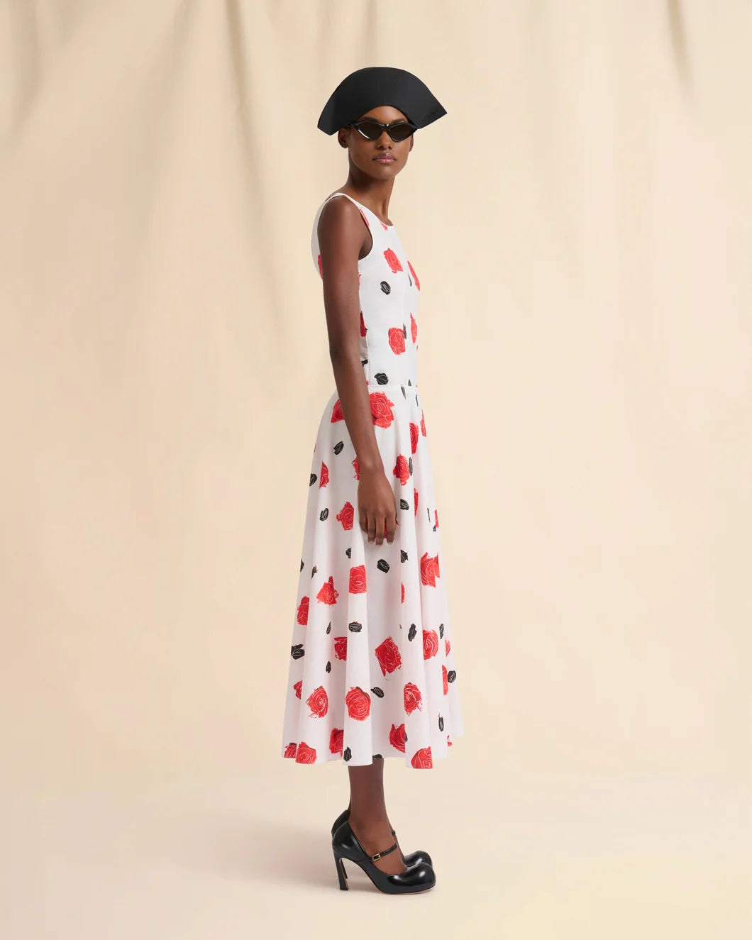 White Poplin Bustier Dress with Iris Print