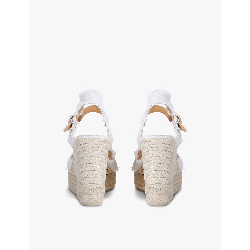 Womens White Bromelia Frayed Linen Wedge Espadrilles