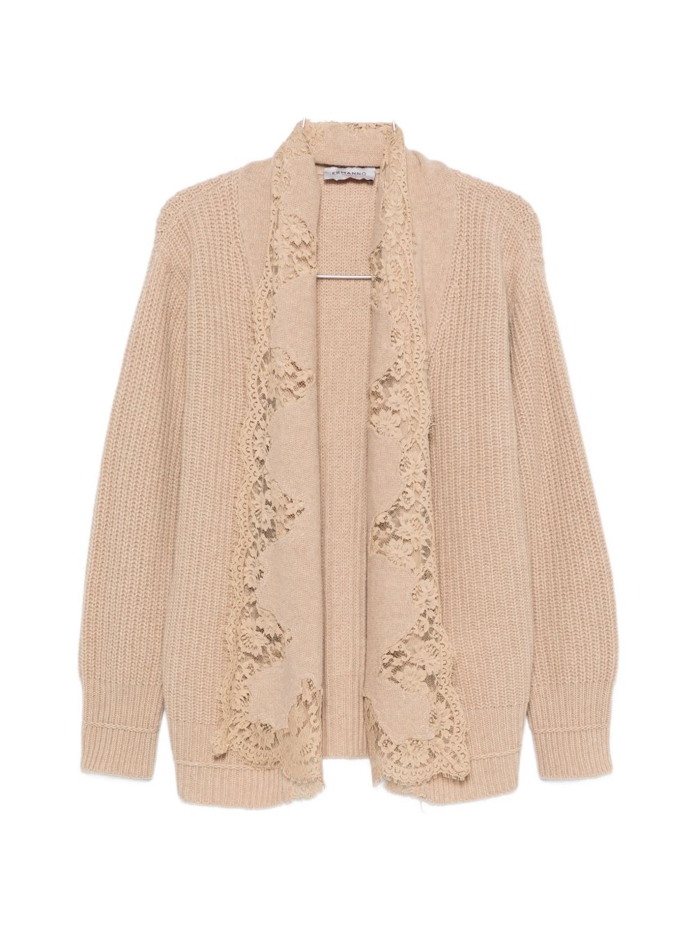 Lace-Trimmed Knit Cardigan — Cream