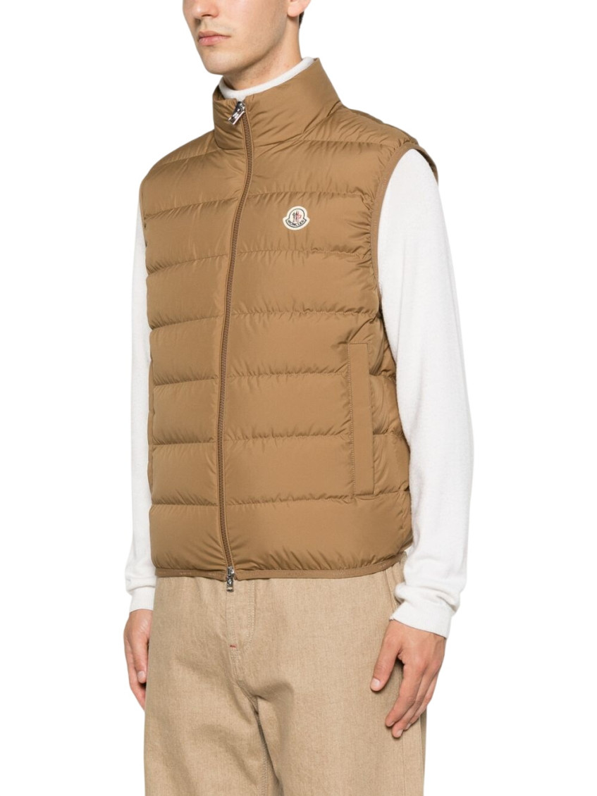 Beige Logo Sleeveless Jacket