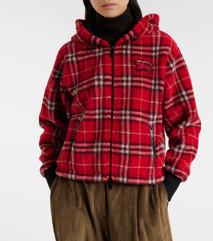 Check hooded wool-blend jacket