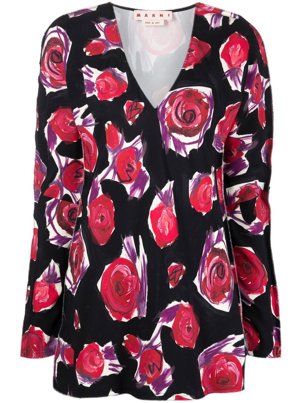 Rose print top - Black