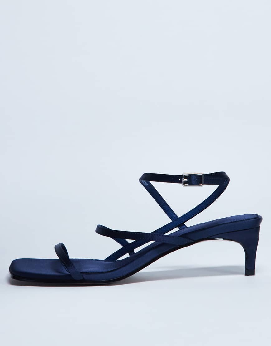 Autumn minimal mid heel sandal in navy satin