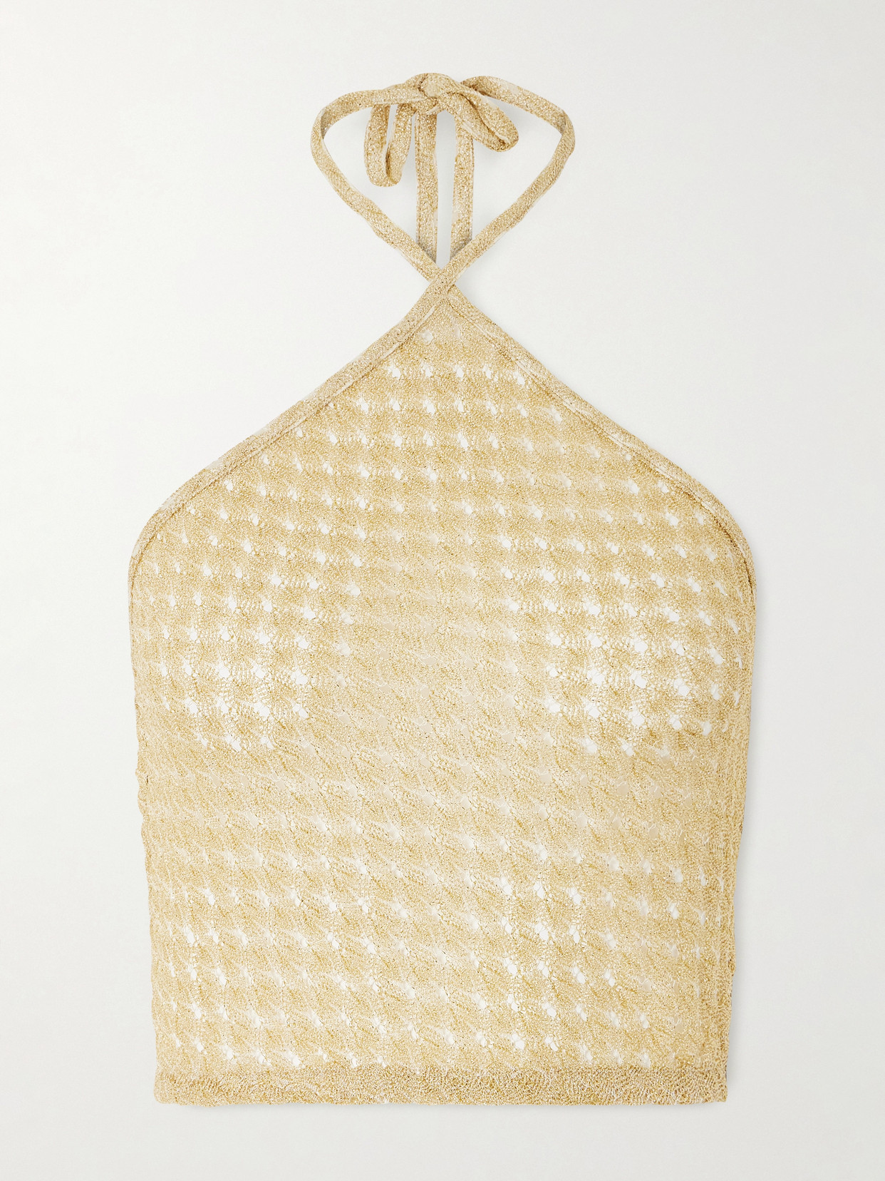 Mare Cropped Metallic Crochet-knit Halterneck Top - Gold