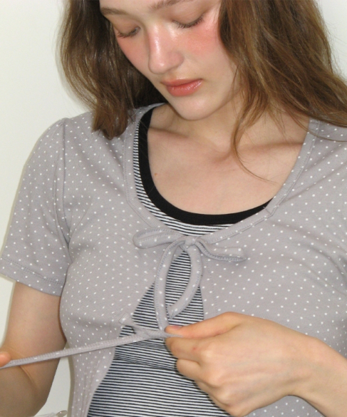 MINI DOT RIBBON COTTON CARDIGAN GREY