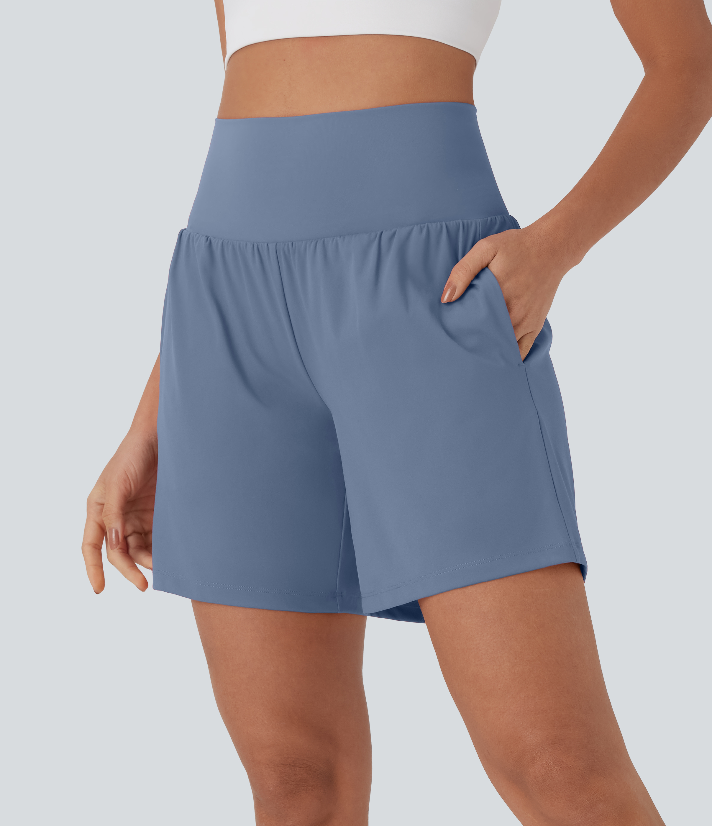 "Softlyzero™ Airy Super High Waisted 2-in-1 Cool Touch Yoga Shorts 7"" with Pockets Gym Short - Infinity