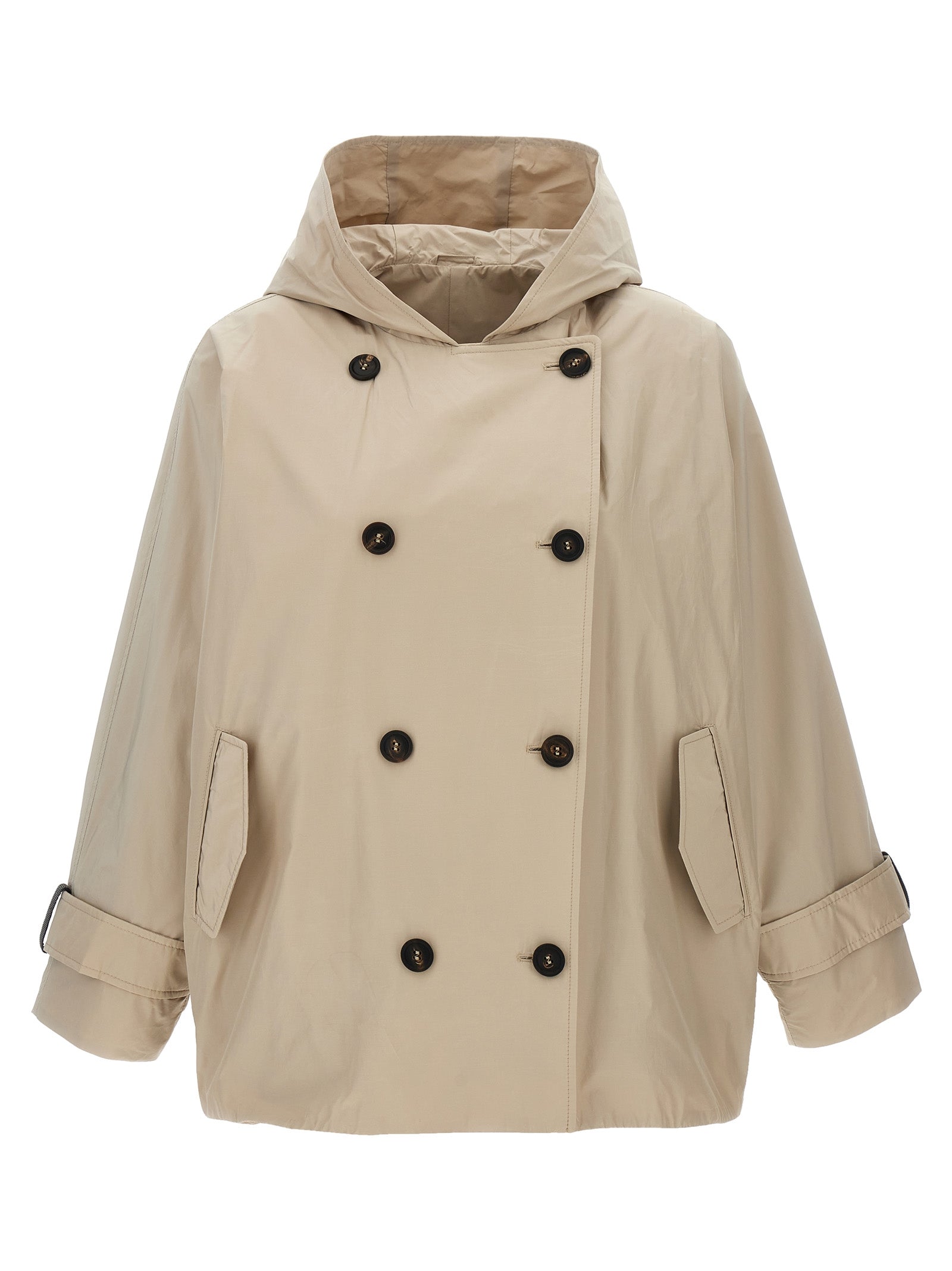 Double-Breasted Technical Coat — Beige