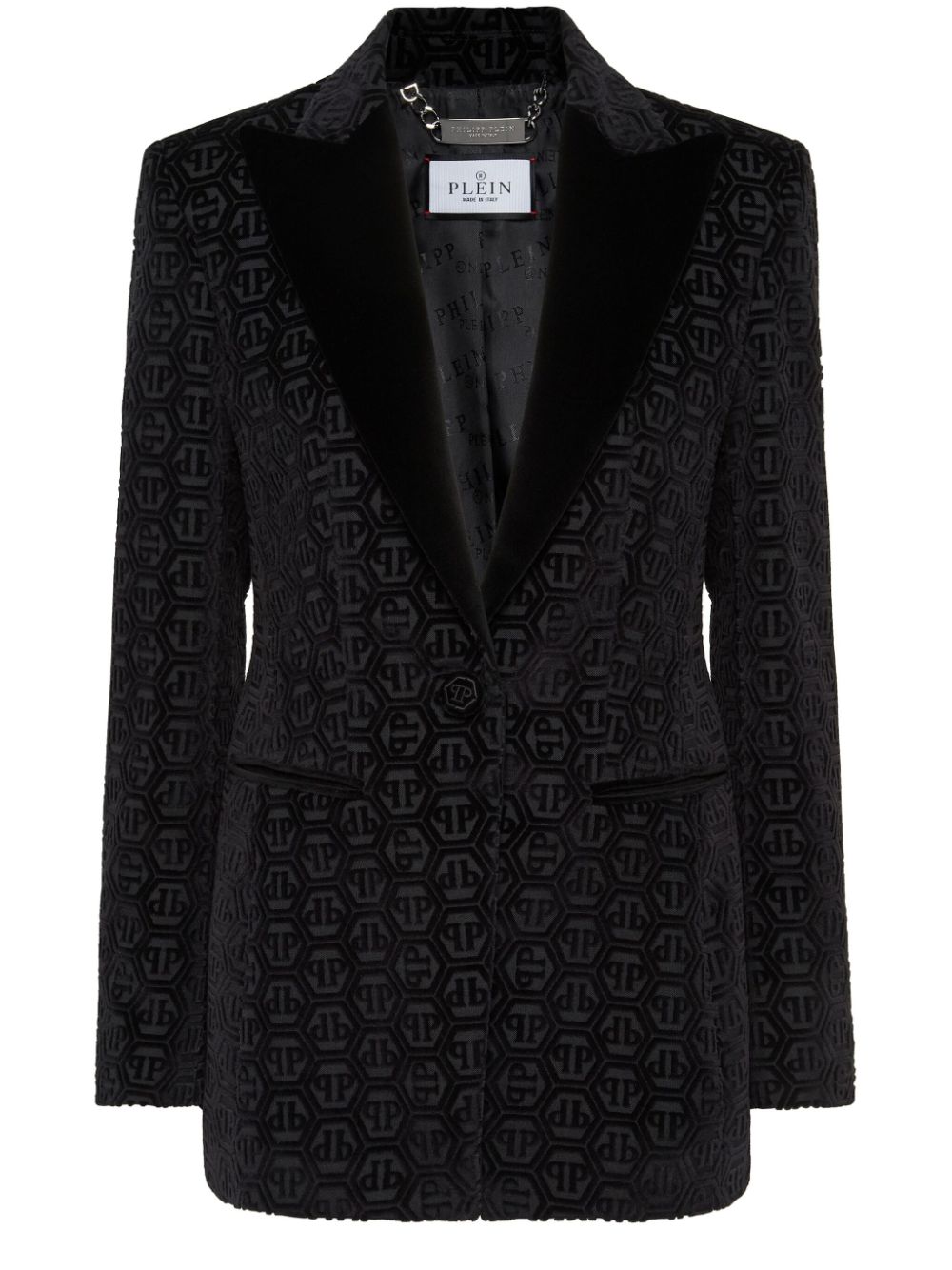 Monogram velvet single breasted blazer - Black