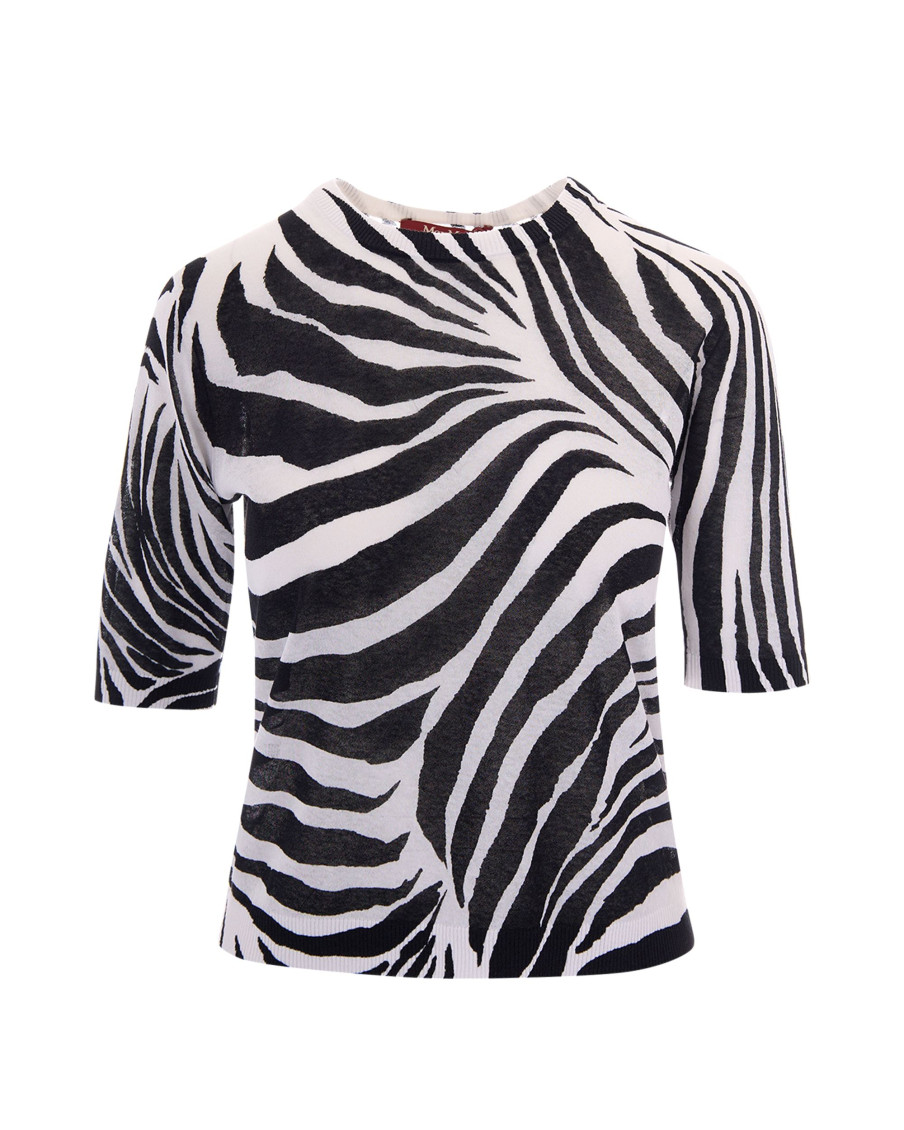 White Animal Print Crew Neck Top